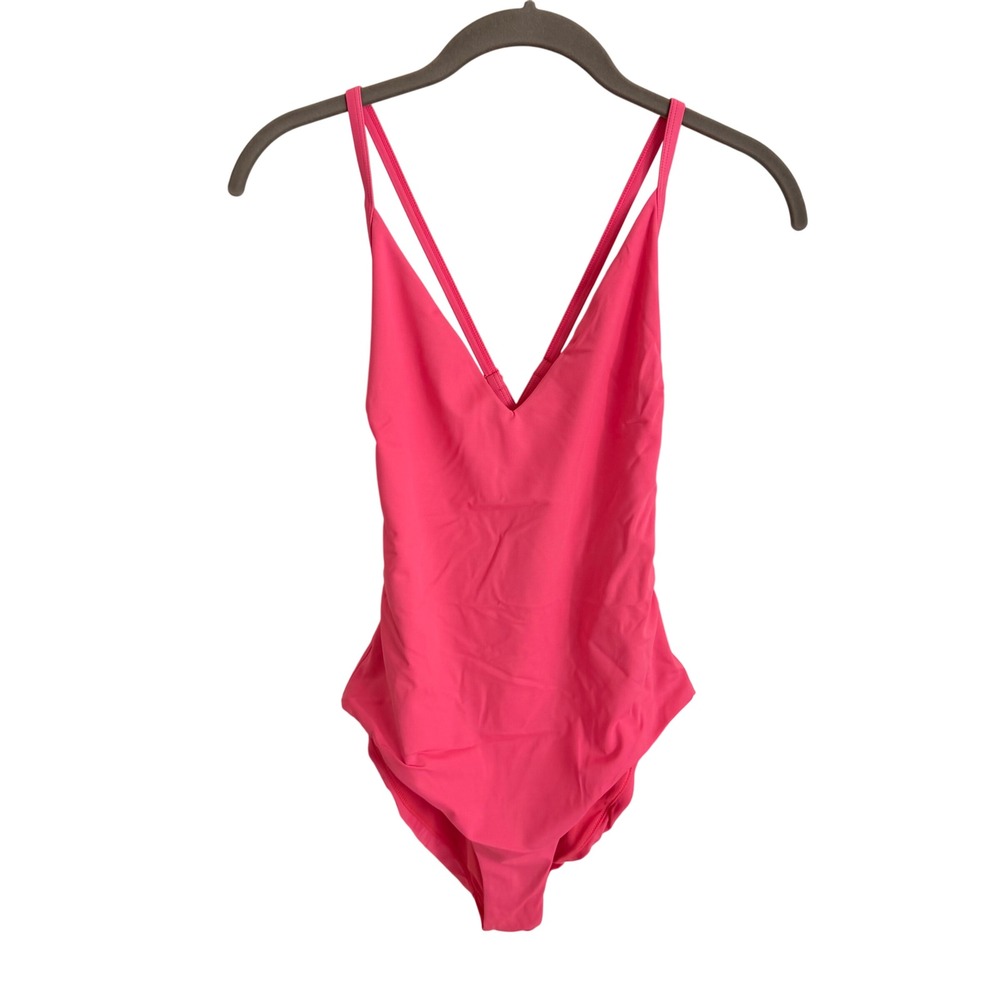 Fabletics Pink Strappy Back One Piece Swimsuit V-Neck High Leg Size Medium